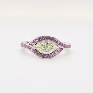 Diamond and Pink Sapphire Ring Set in Platinum