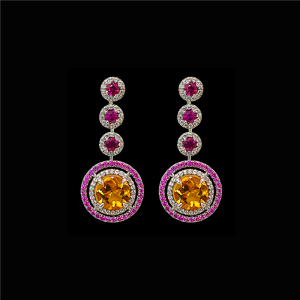 Sapphire, Ruby, Citrine & Topaz Drop Platinum Earrings