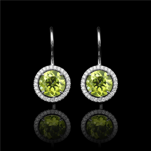 Peridot Diamond Halo Wire Earrings