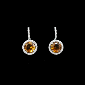Citrine Diamond Halo Platinum Earrings