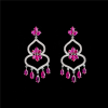 Open Spade Ruby Mini Chandelier Drop Platinum Earrings