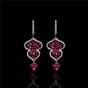 Open Spade Ruby and Diamond Drop Earrings