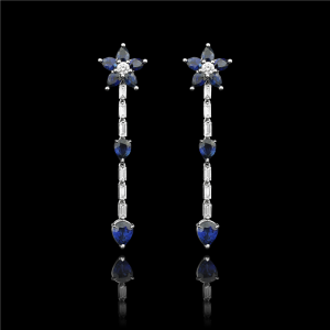 Sapphire Flower Linear Earrings