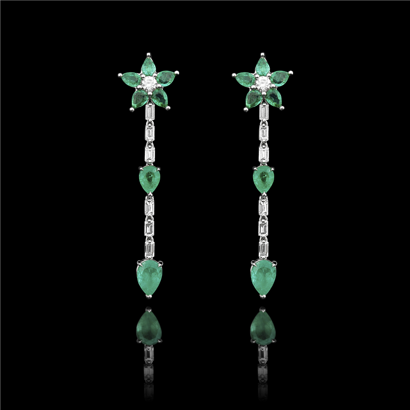 Emerald Flower Linear Earrings