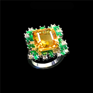 Diamond, Emerald and Citrine Mosaic Ring