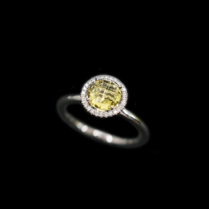 Olive Quartz Diamond Halo Ring