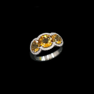 Tre Citrine Diamond Halo Platinum Rings